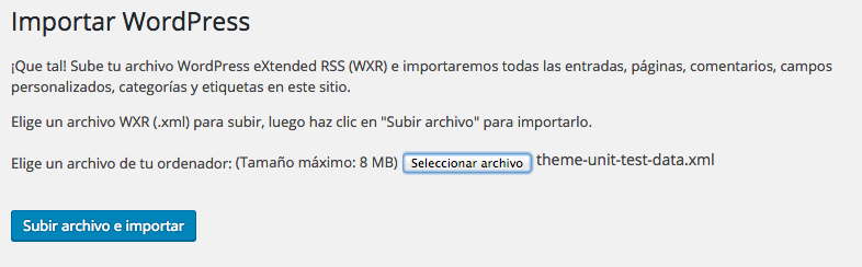 Instalar contenido de demostración en wordpress