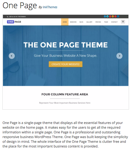 Temas gratuitos WordPress - One Page