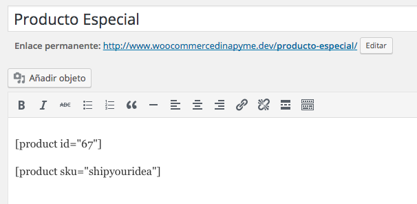 Mostrar uno o varios productos de WooCommerce en una página - dinapyme
