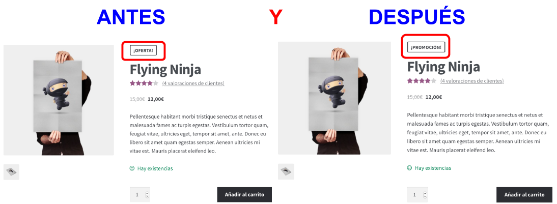 Woocommerce snippet- Cambiar texto Oferta en productos - dinapyme